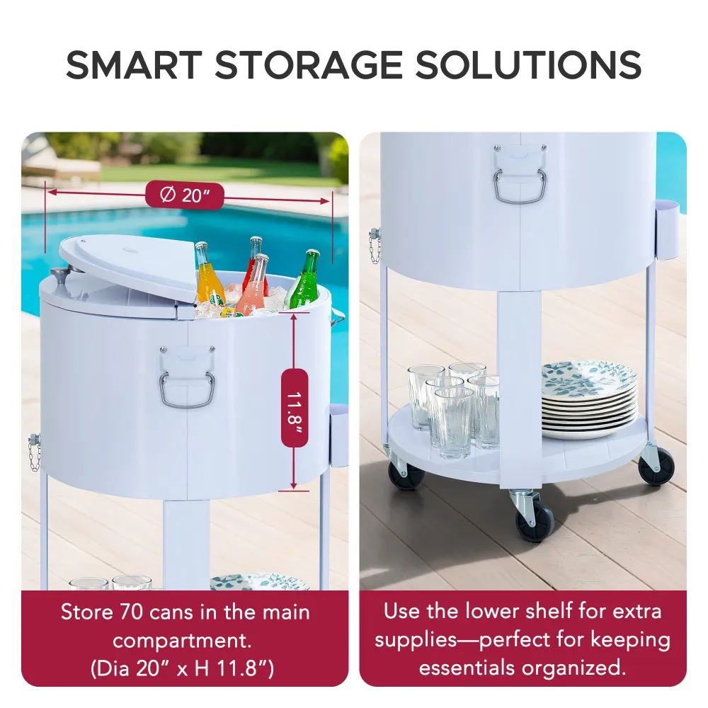 Oasis Rolling Patio Ice Chest Cart 60 Qt - Alabaster White - Image 6