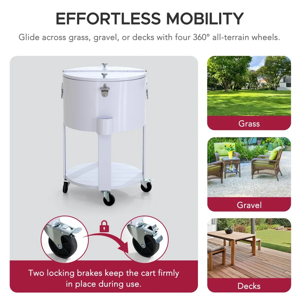 Oasis Rolling Patio Ice Chest Cart 60 Qt - Alabaster White - Image 7