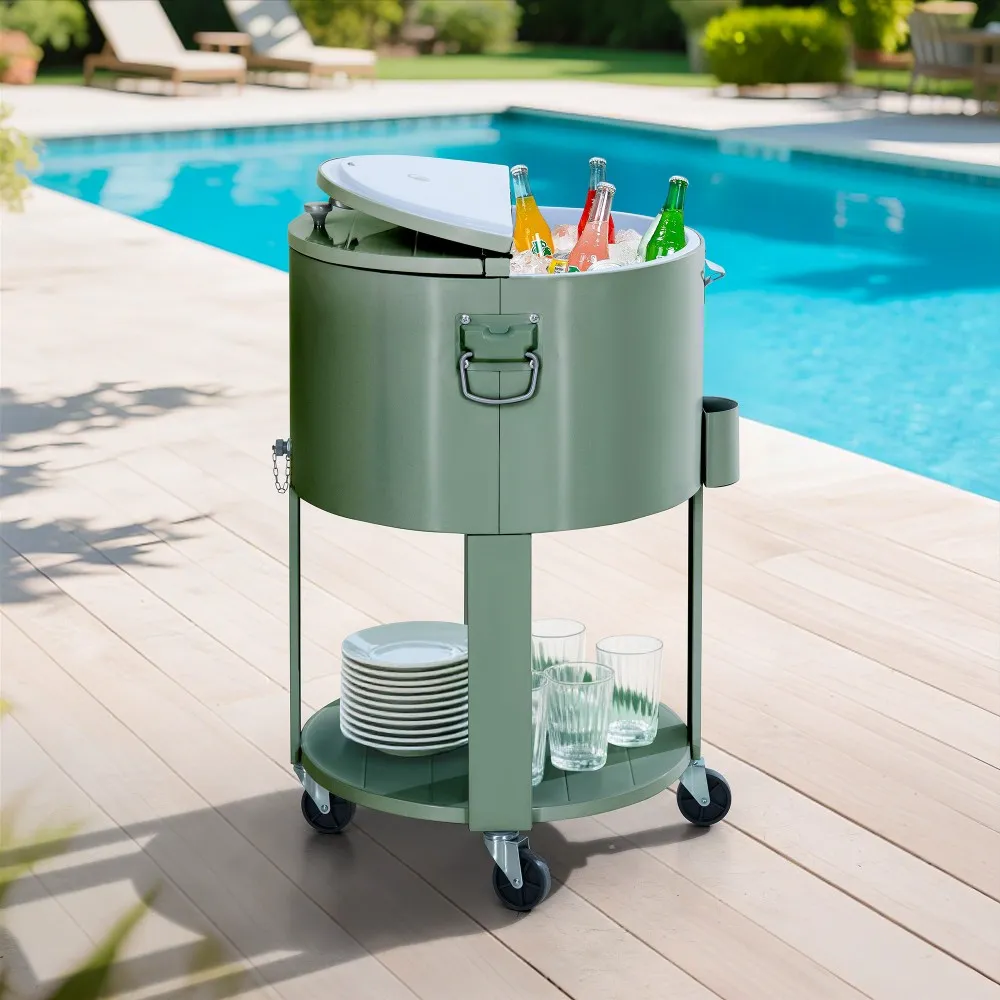 Oasis Rolling Patio Ice Chest Cart 60 Qt - Mint Green