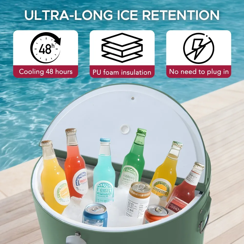 Oasis Rolling Patio Ice Chest Cart 60 Qt - Mint Green - Image 4