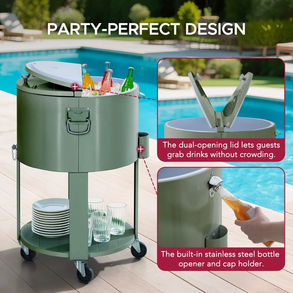 Oasis Rolling Patio Ice Chest Cart 60 Qt - Mint Green - Image 5