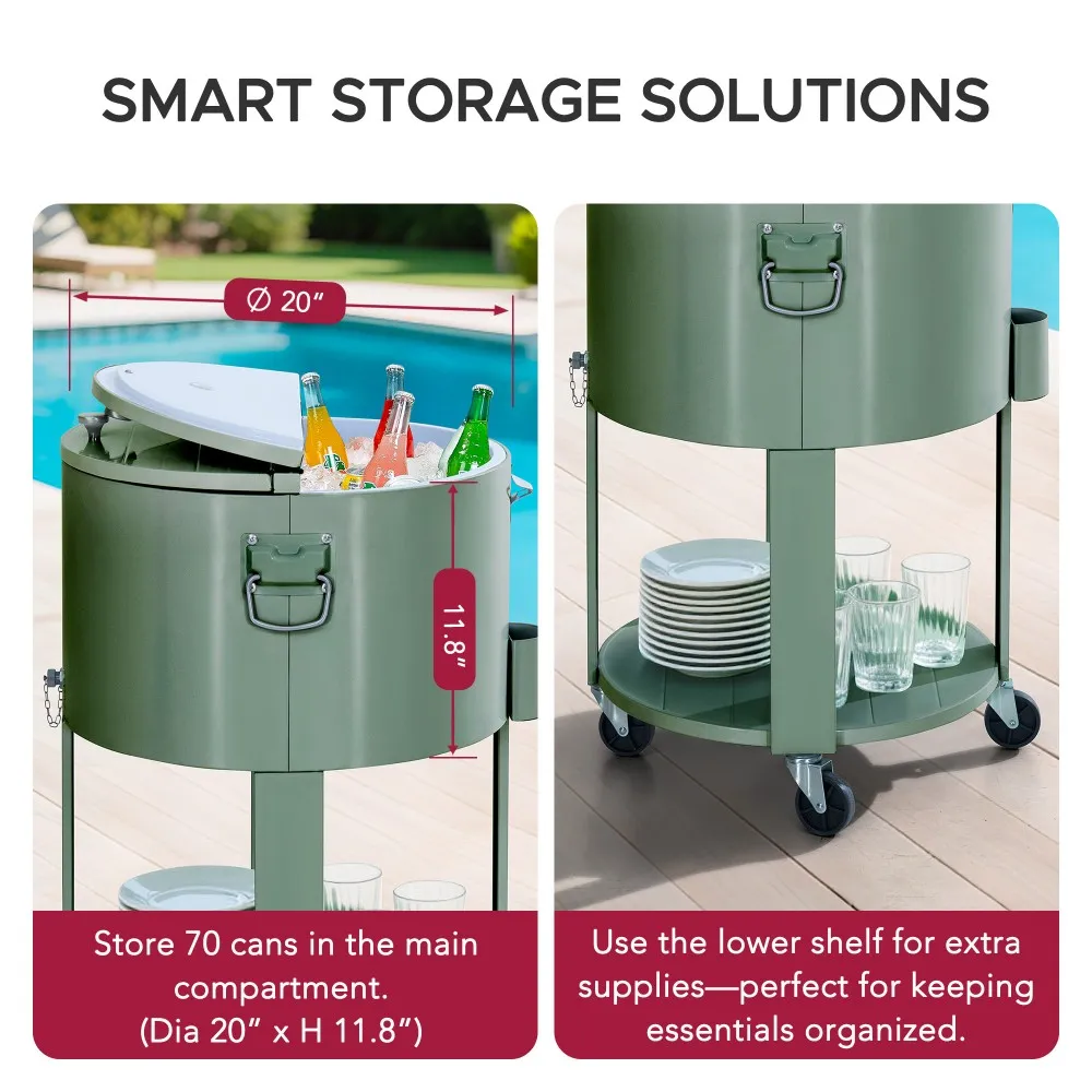 Oasis Rolling Patio Ice Chest Cart 60 Qt - Mint Green - Image 6