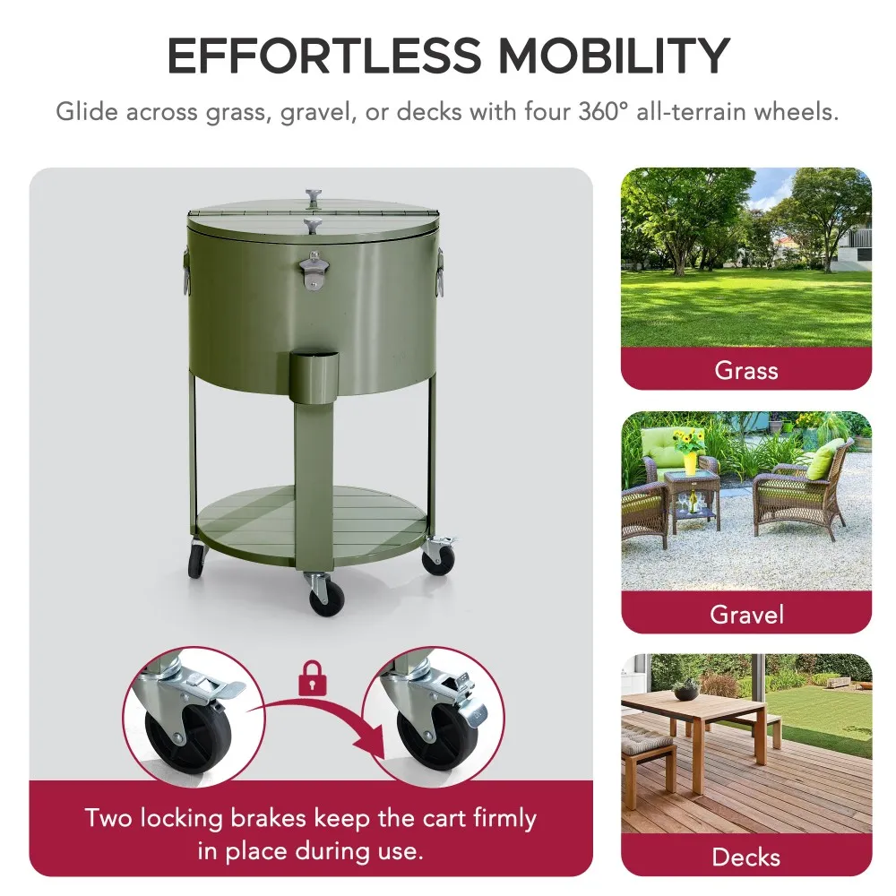 Oasis Rolling Patio Ice Chest Cart 60 Qt - Mint Green - Image 7