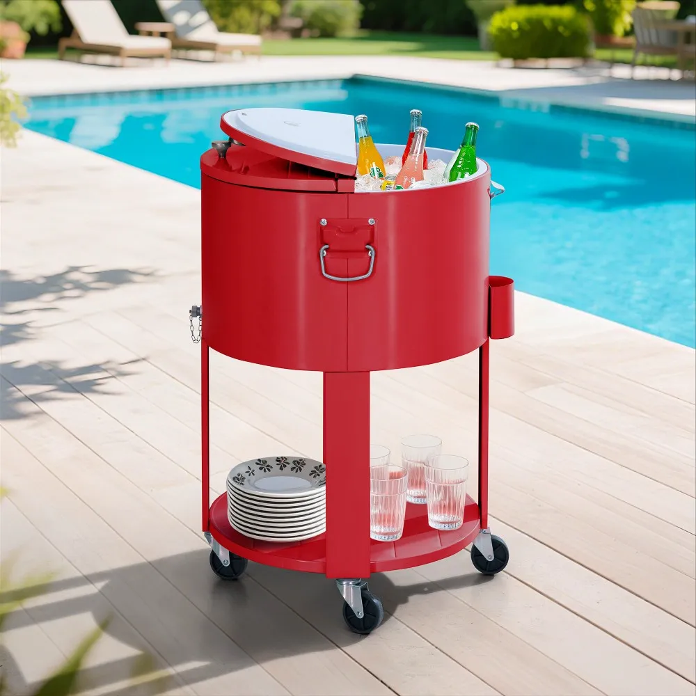 Oasis Rolling Patio Ice Chest Cart 60 Qt - Vintage Red