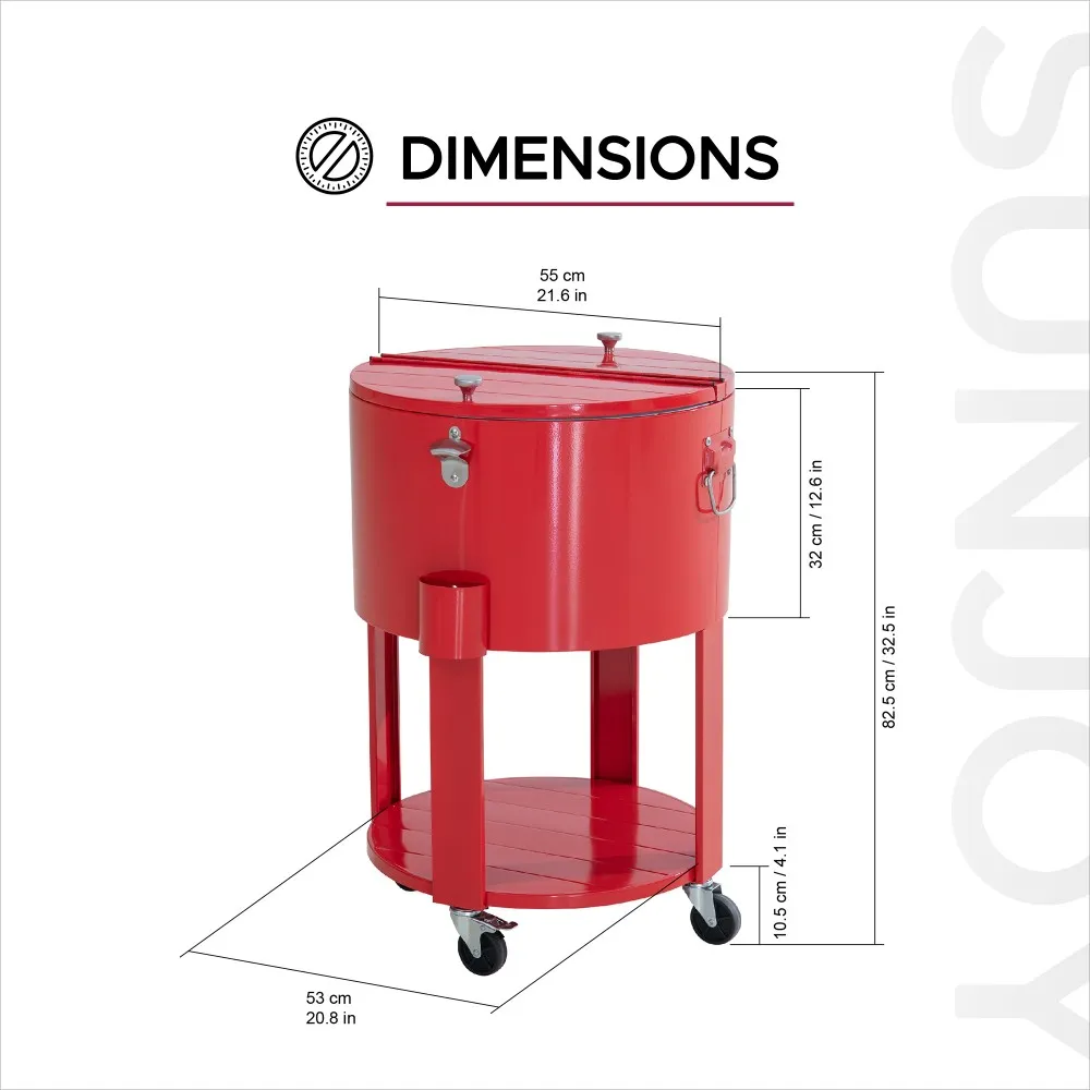 Oasis Rolling Patio Ice Chest Cart 60 Qt - Vintage Red - Image 3