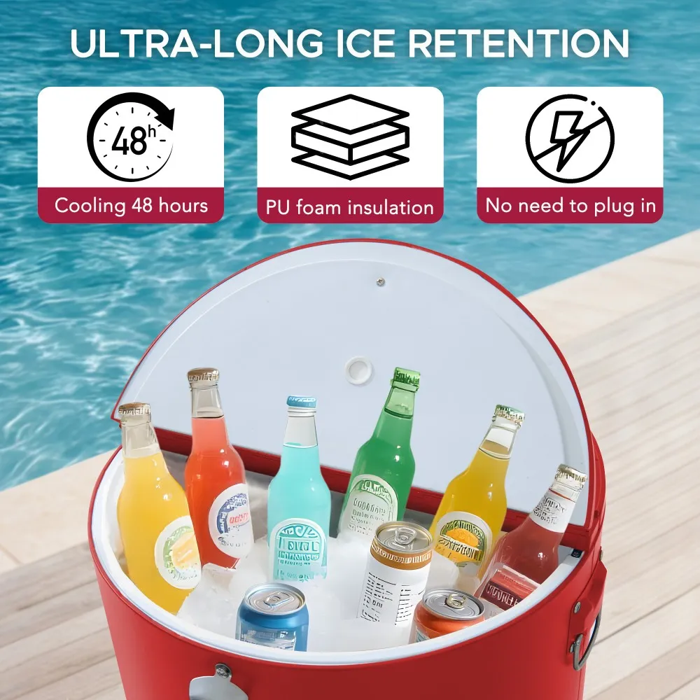Oasis Rolling Patio Ice Chest Cart 60 Qt - Vintage Red - Image 4
