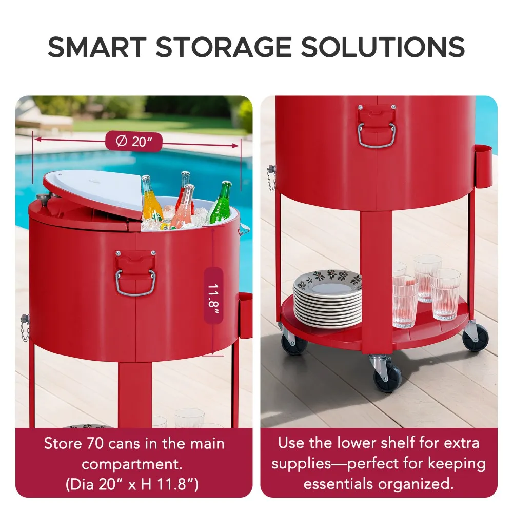 Oasis Rolling Patio Ice Chest Cart 60 Qt - Vintage Red - Image 6