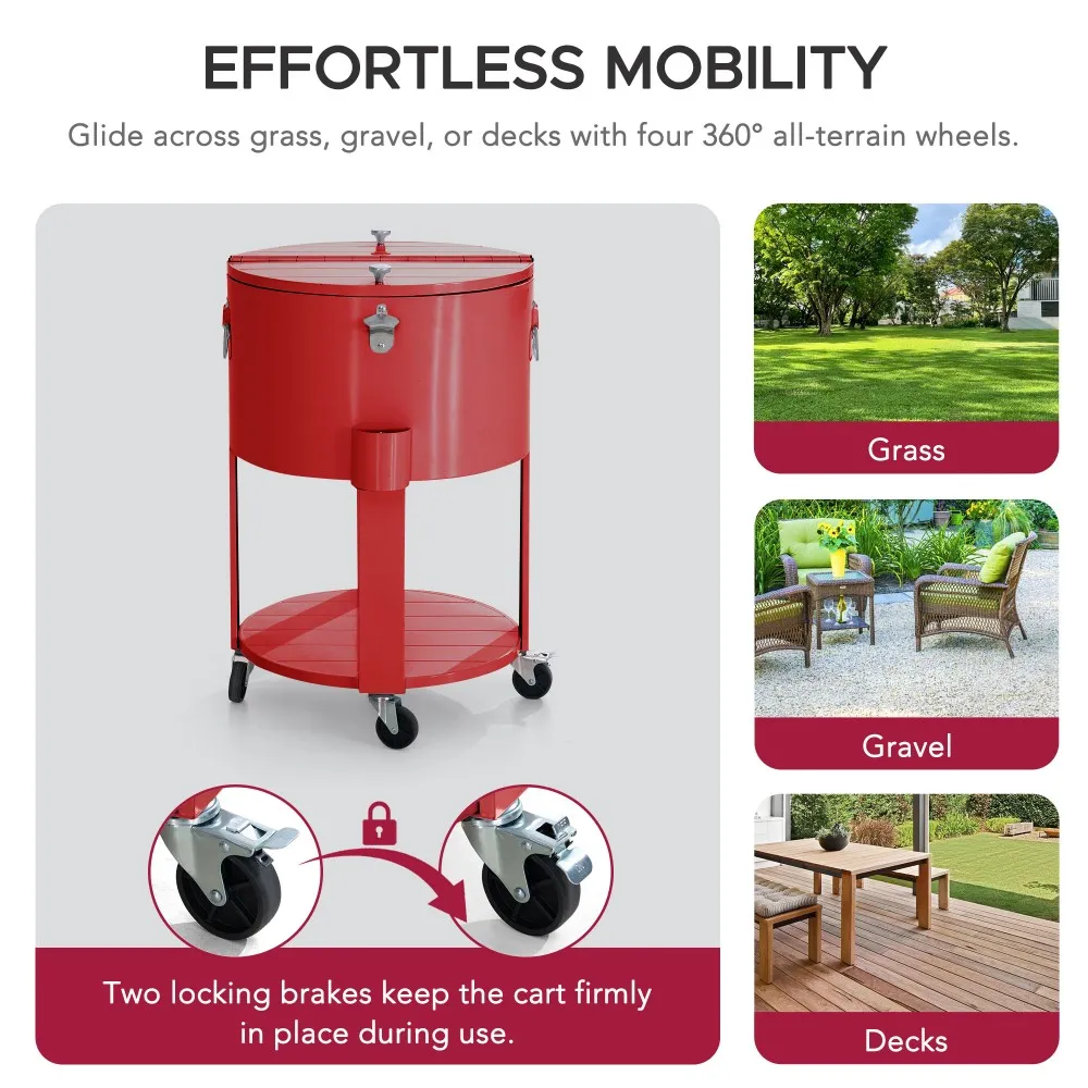 Oasis Rolling Patio Ice Chest Cart 60 Qt - Vintage Red - Image 7