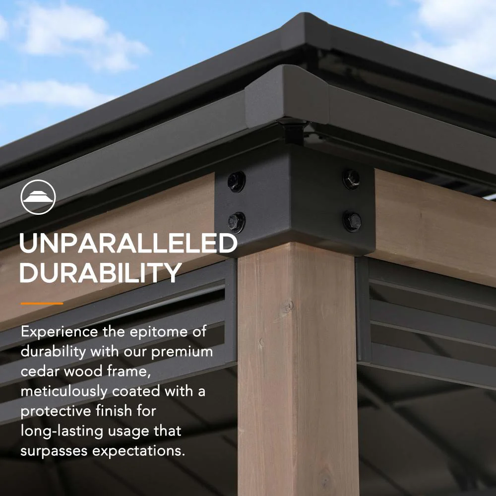 Pro-Grill Fenced Timber Solar Gazebo, 8x12 - Natural - Image 10