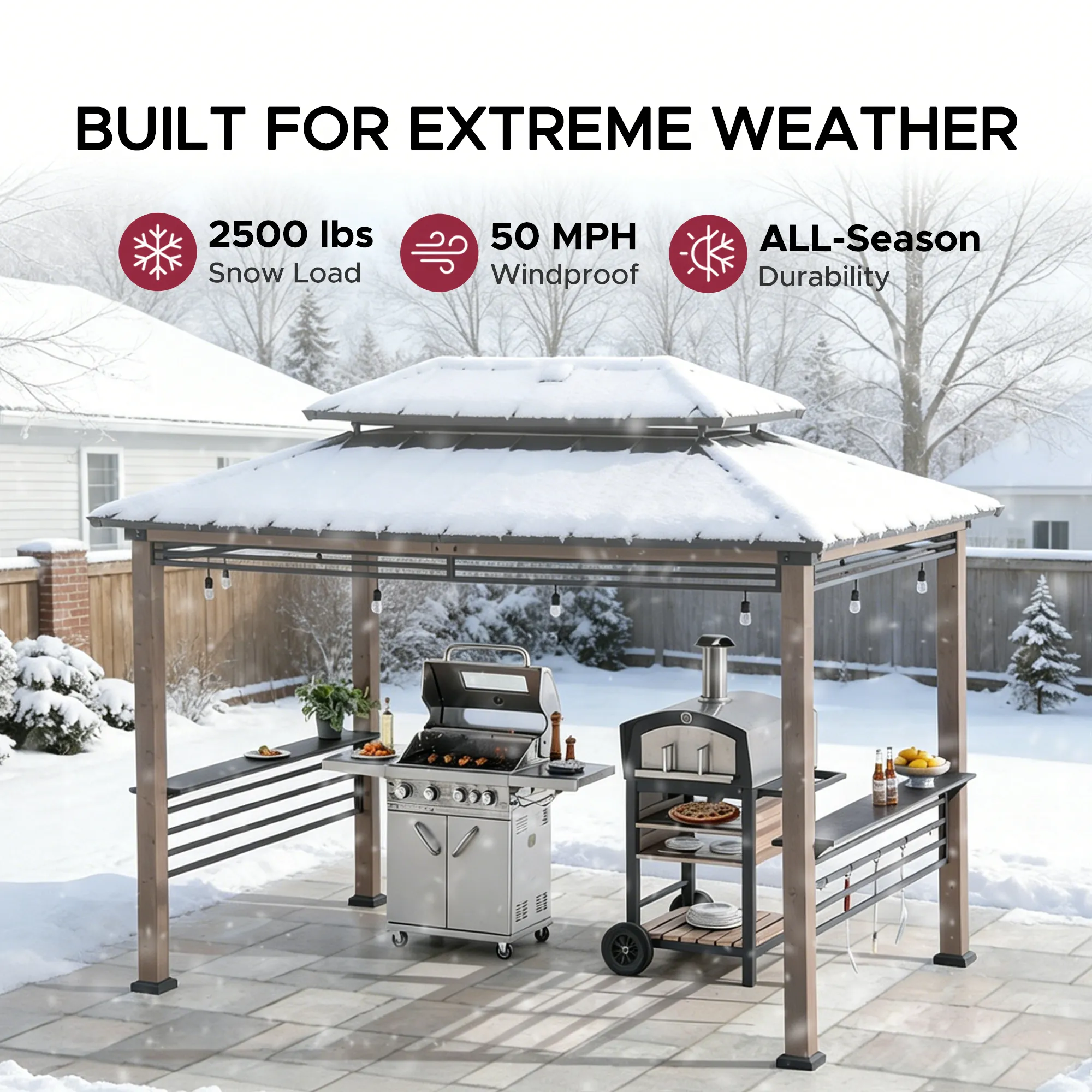 Pro-Grill Fenced Timber Solar Gazebo, 8x12 - Natural - Image 11
