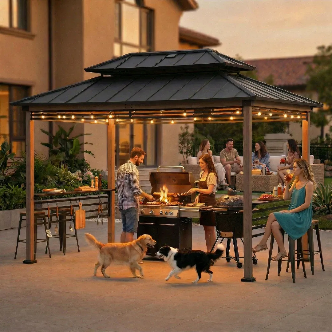 Pro-Grill Fenced Timber Solar Gazebo, 8x12 - Natural - Image 12