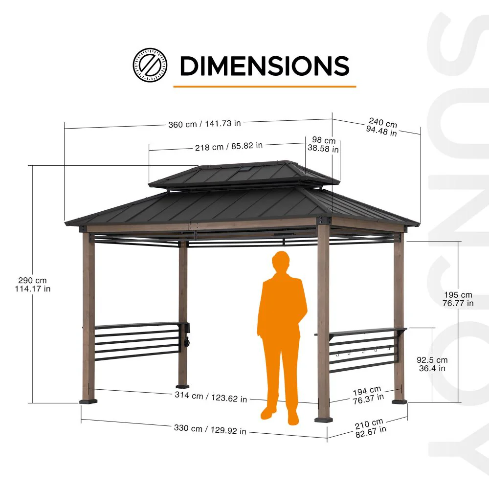 Pro-Grill Fenced Timber Solar Gazebo, 8x12 - Natural - Image 4