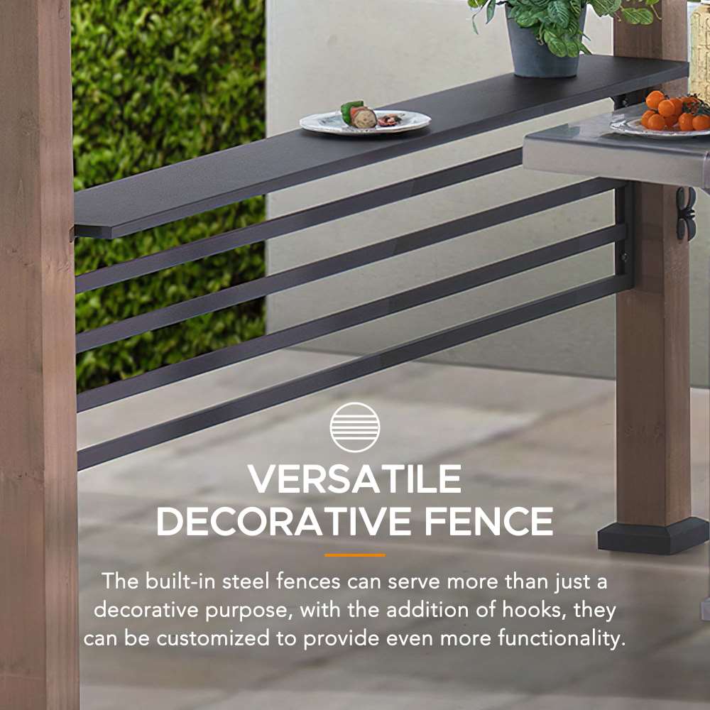 Pro-Grill Fenced Timber Solar Gazebo, 8x12 - Natural - Image 6