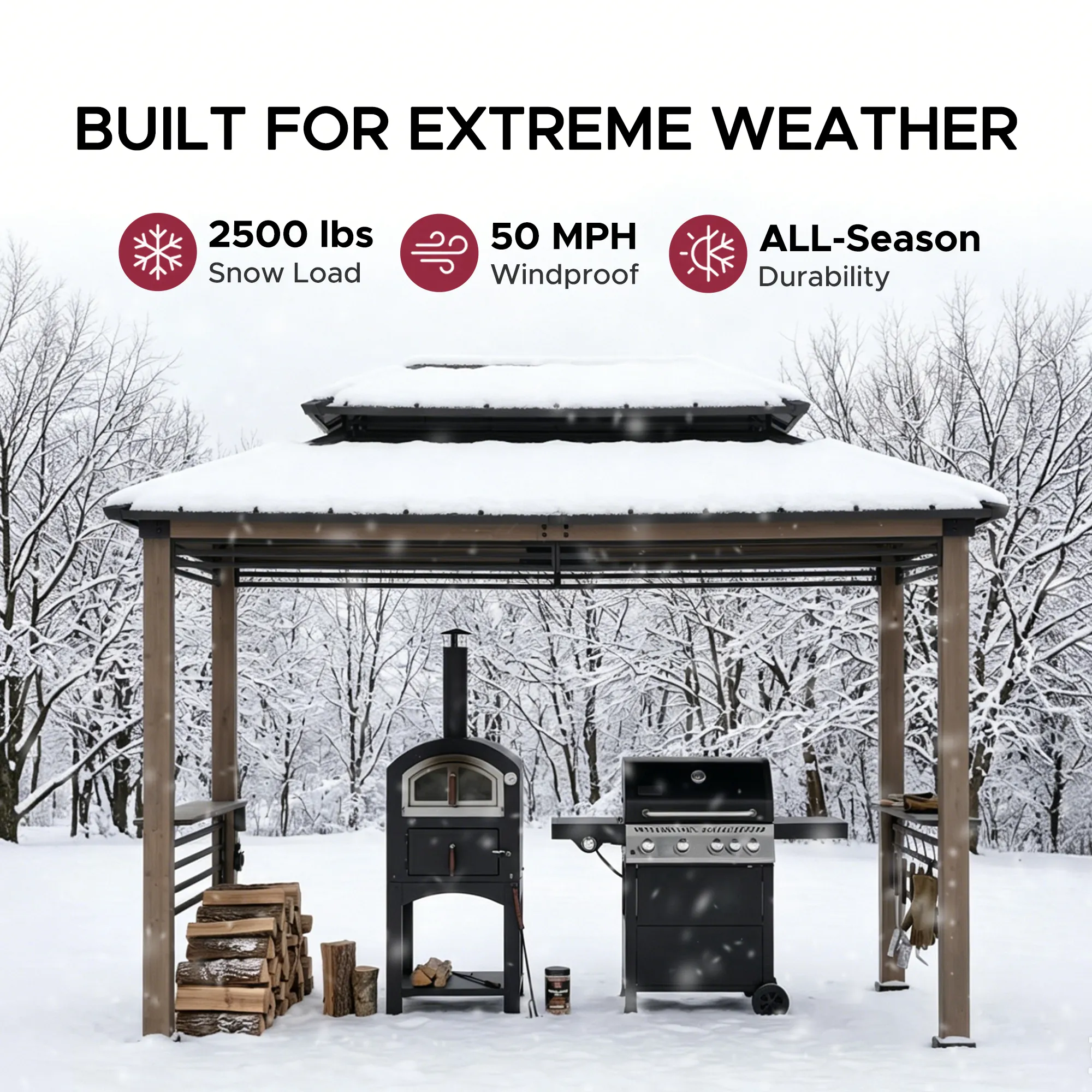 Smart Wooden Grill Gazebo with Outlets 8' x 12' - Warm Cedar - Image 10