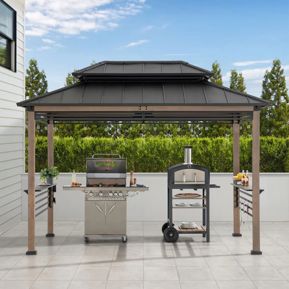Smart Wooden Grill Gazebo with Outlets 8' x 12' - Warm Cedar - Image 11