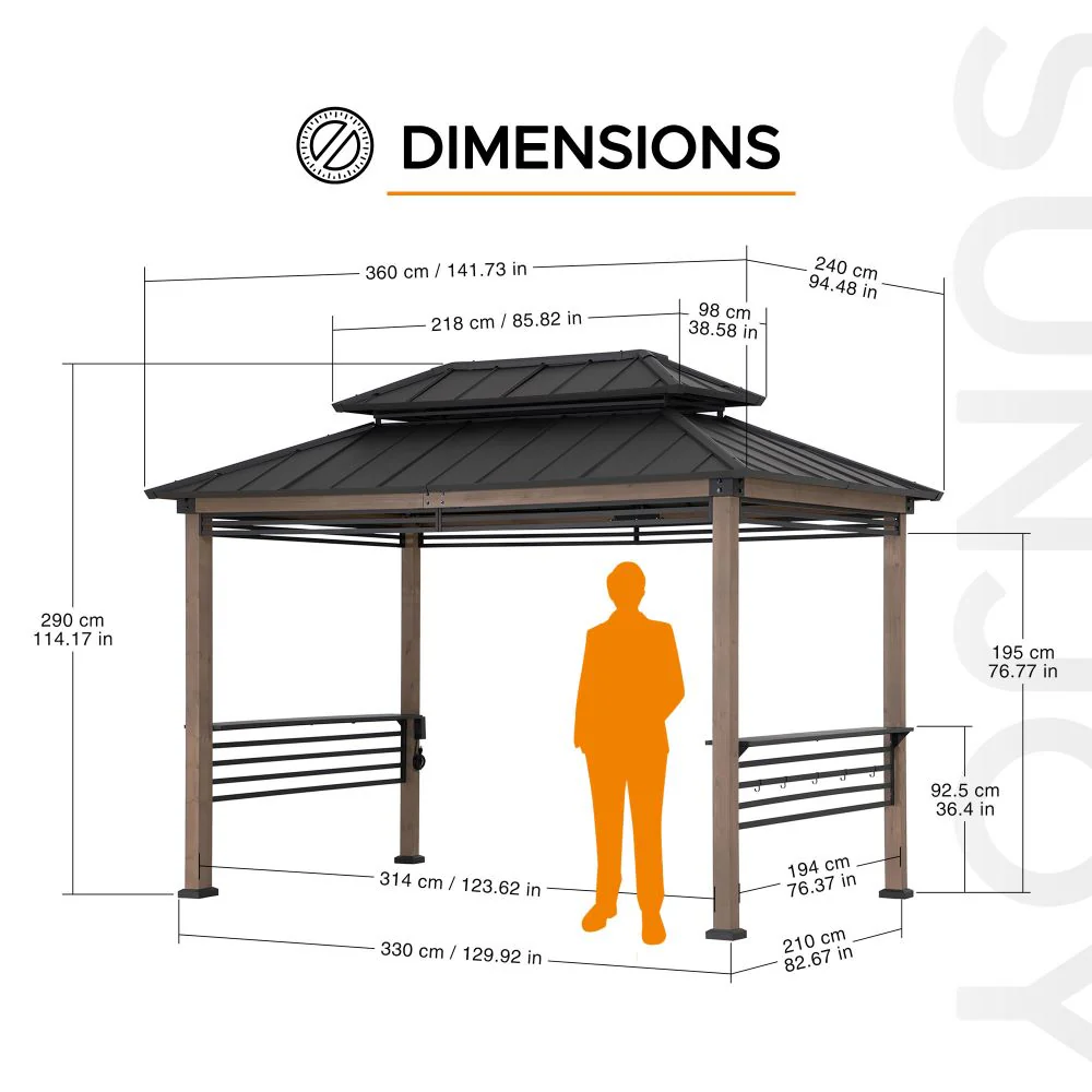 Smart Wooden Grill Gazebo with Outlets 8' x 12' - Warm Cedar - Image 3