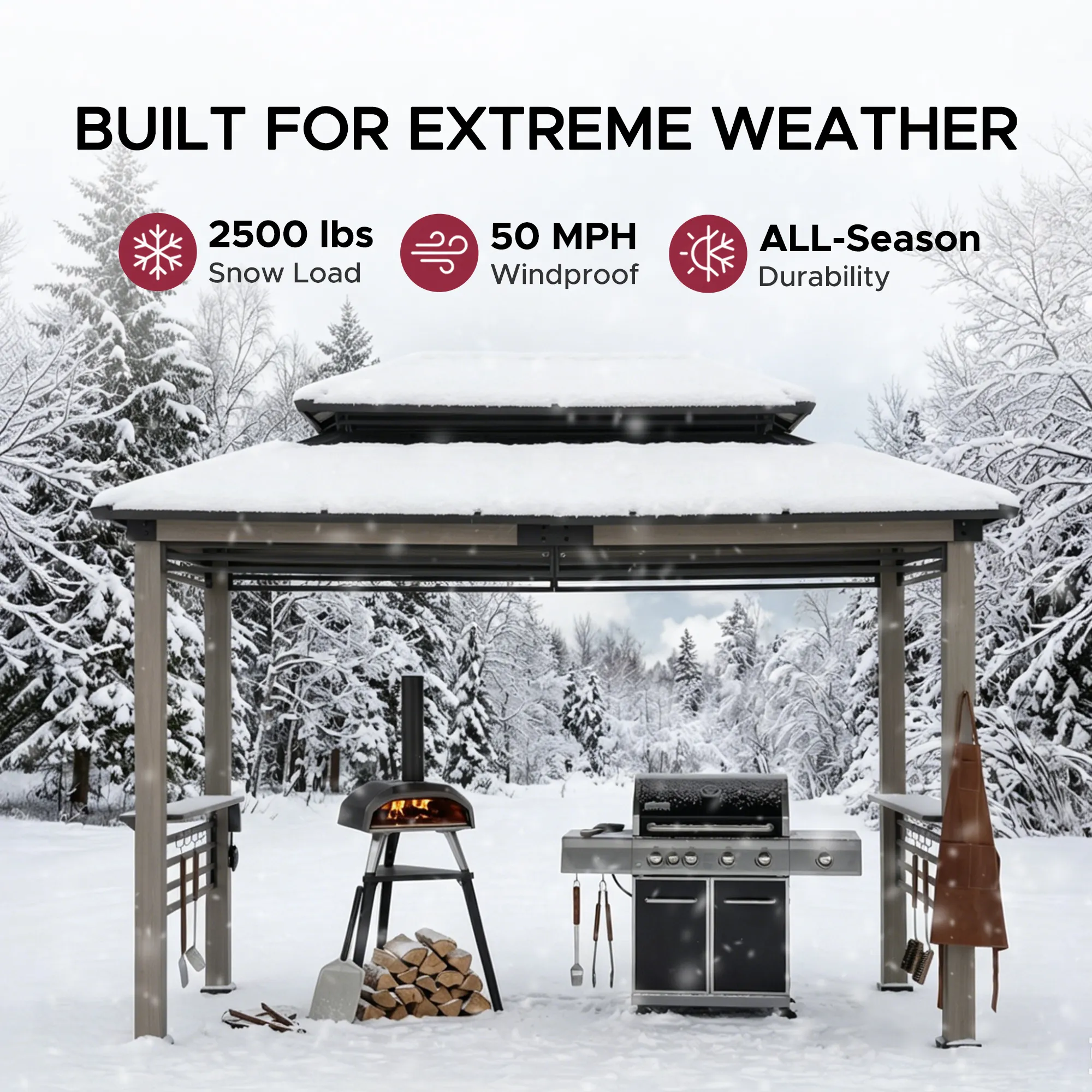 Smart Wooden Grill Gazebo with Outlets 8' x 12' - Matte Black - Image 10