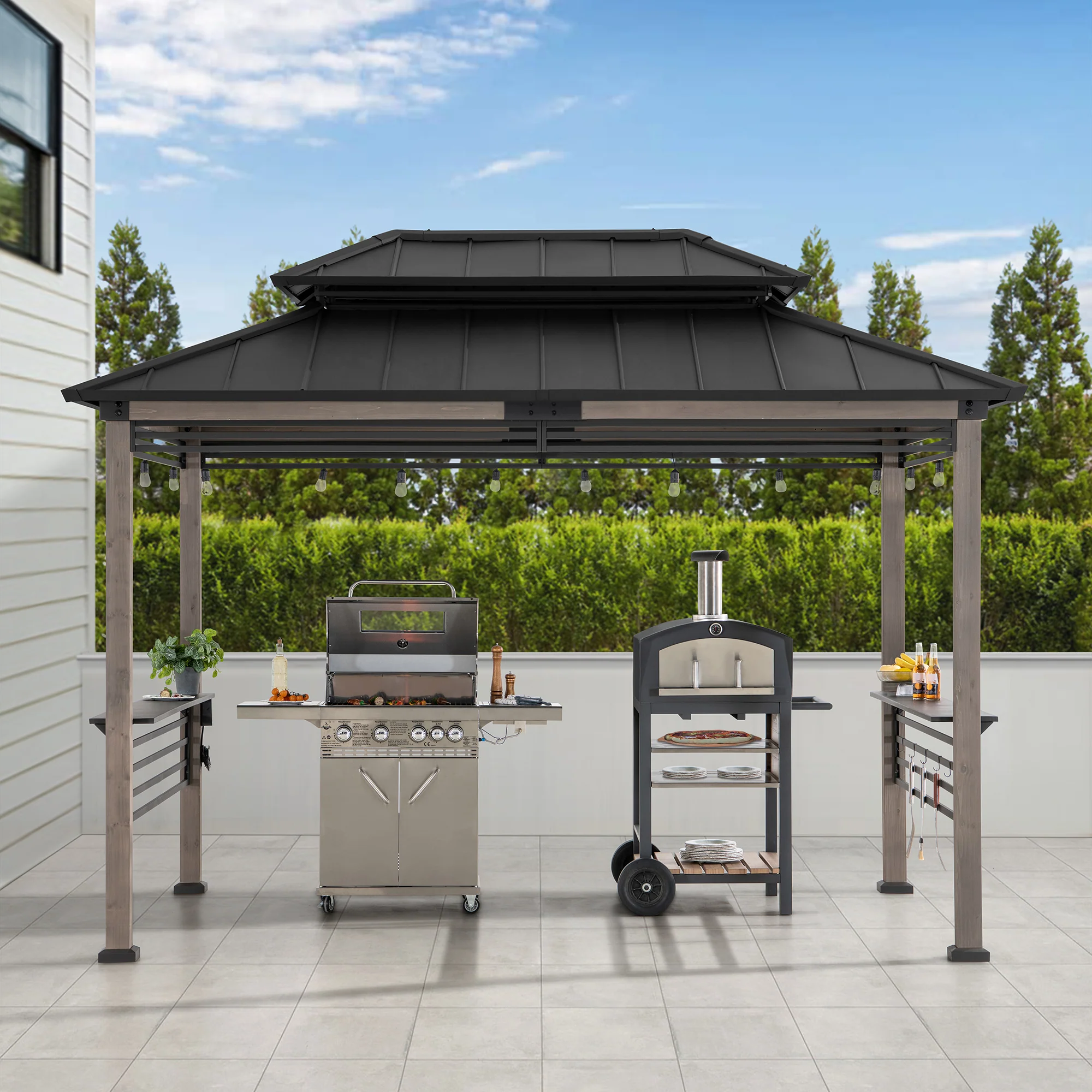 Smart Wooden Grill Gazebo with Outlets 8' x 12' - Matte Black - Image 12