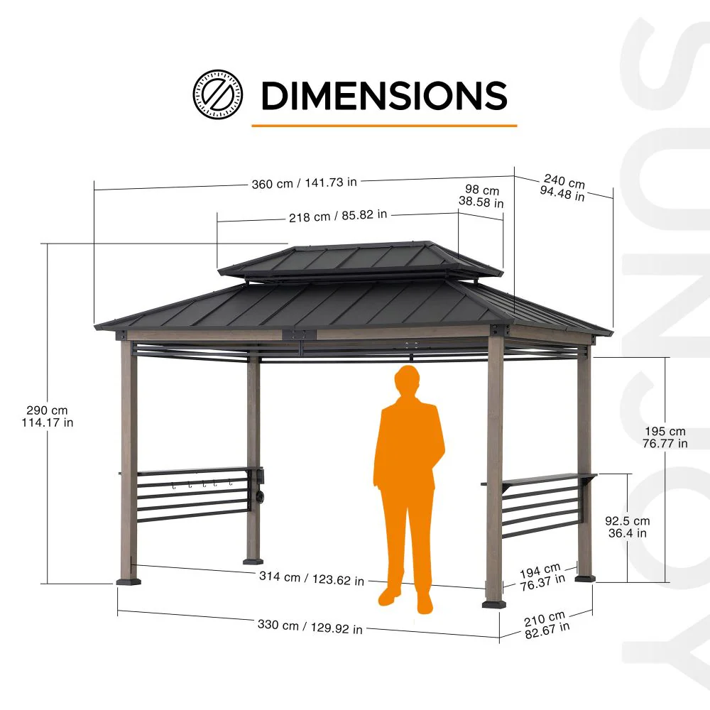 Smart Wooden Grill Gazebo with Outlets 8' x 12' - Matte Black - Image 3