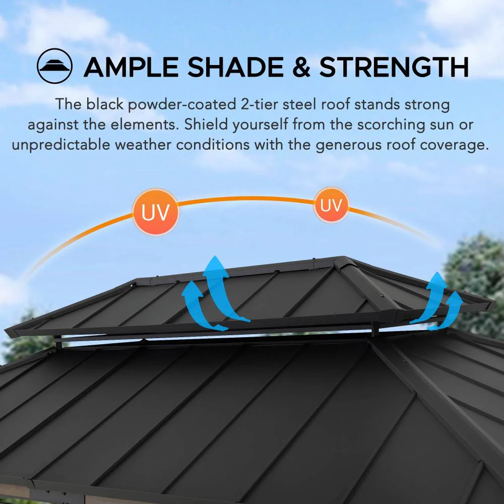 Smart Wooden Grill Gazebo with Outlets 8' x 12' - Matte Black - Image 8