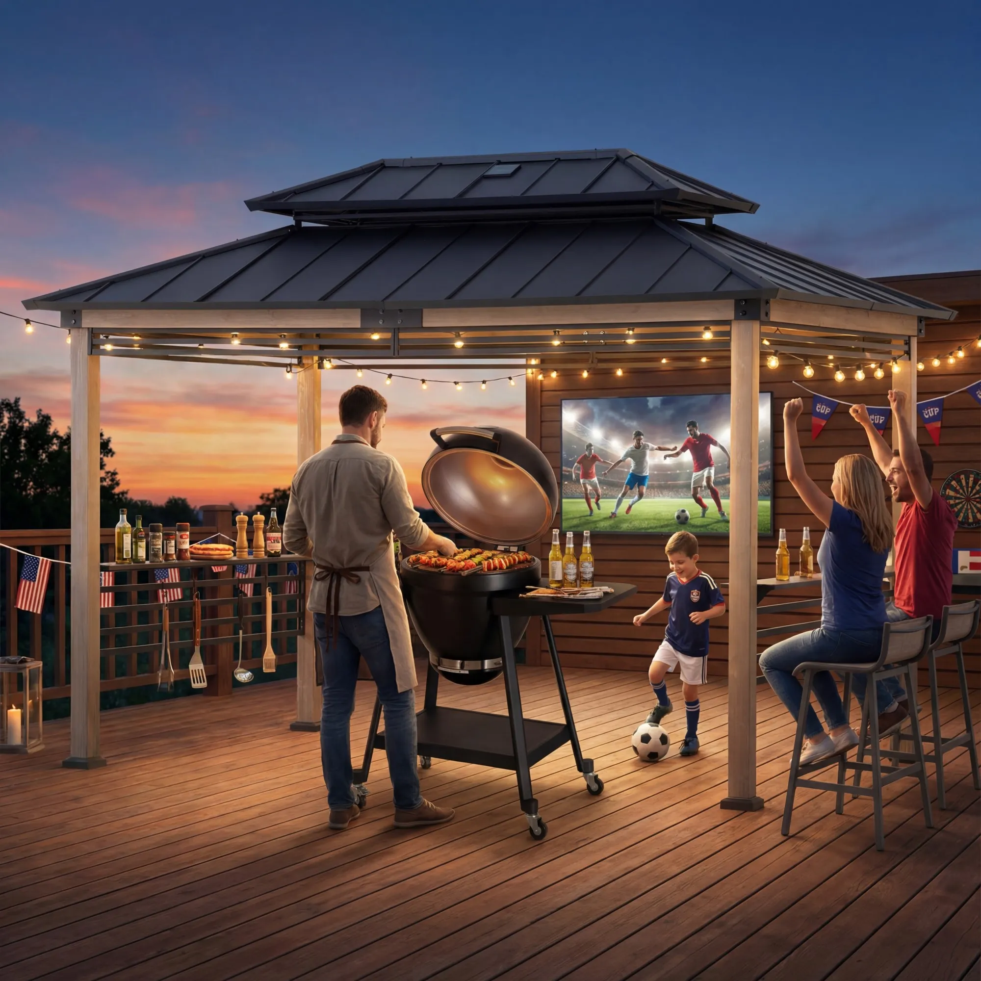 Pro-Grill Fenced Timber Solar Gazebo 8x12- Pale