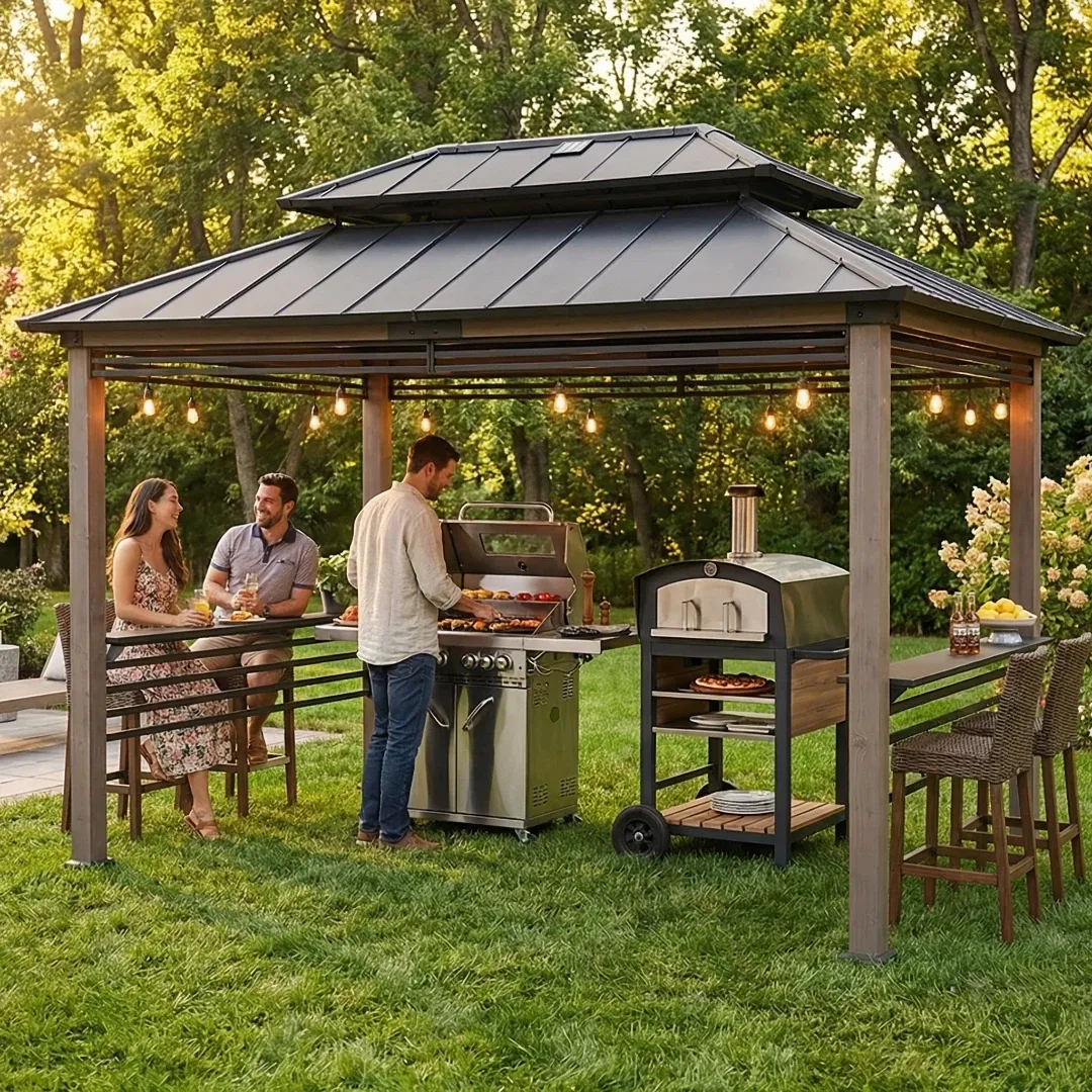 Pro-Grill Fenced Timber Solar Gazebo 8x12- Pale - Image 11