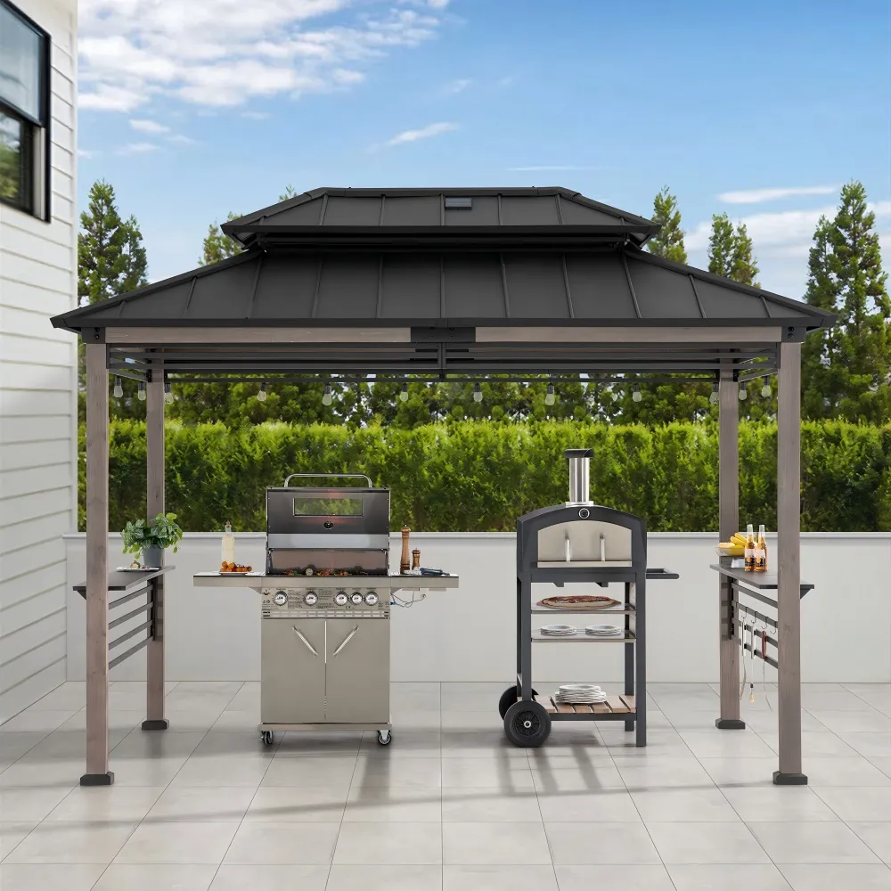 Pro-Grill Fenced Timber Solar Gazebo 8x12- Pale - Image 12