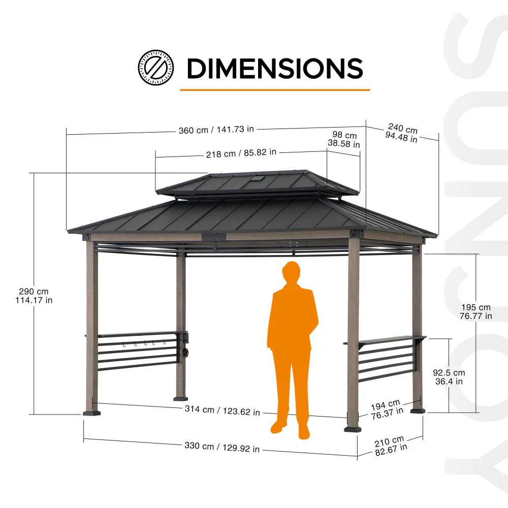 Pro-Grill Fenced Timber Solar Gazebo 8x12- Pale - Image 3