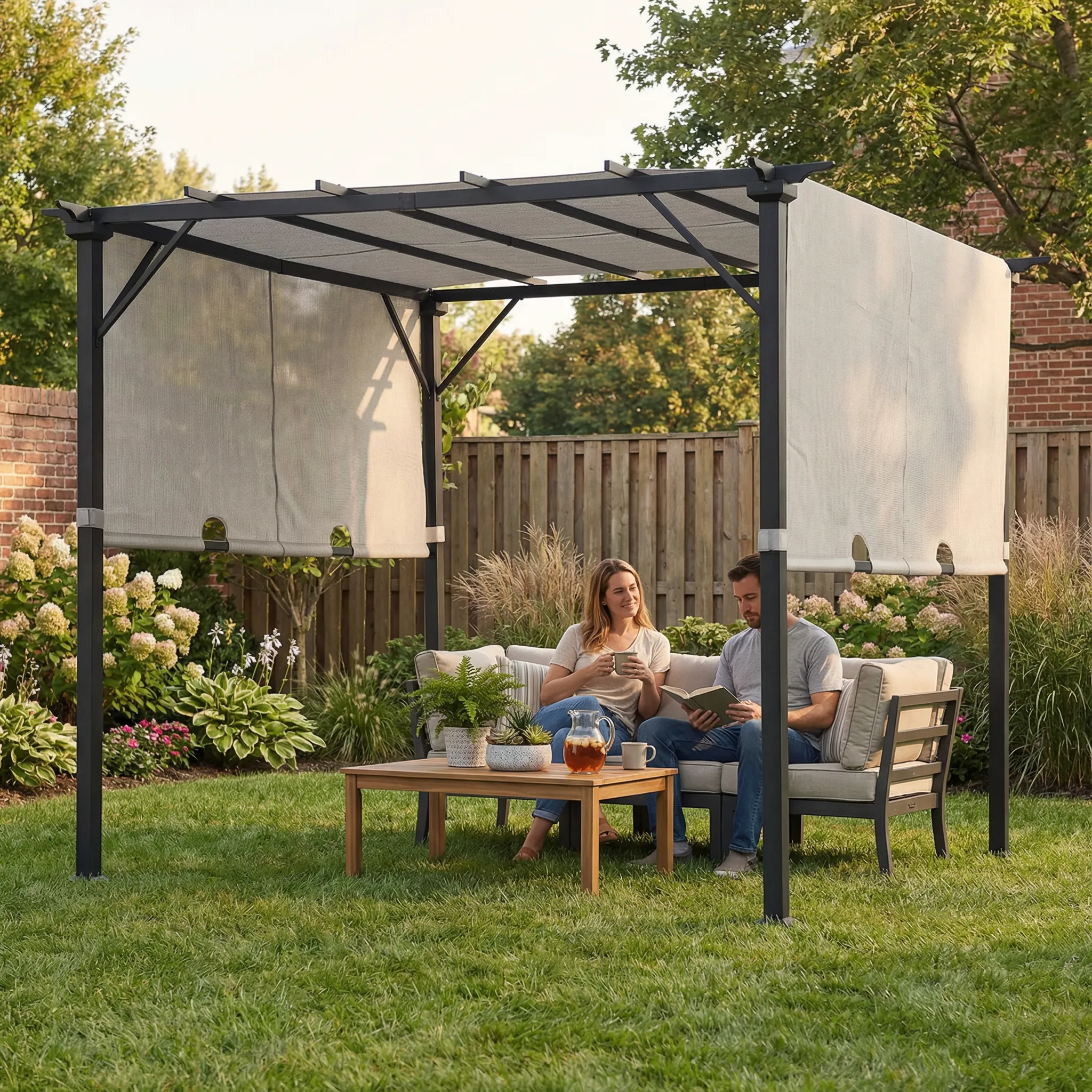 Palladio Adjustable Canopy Metal Pergola 9' x 9' - White