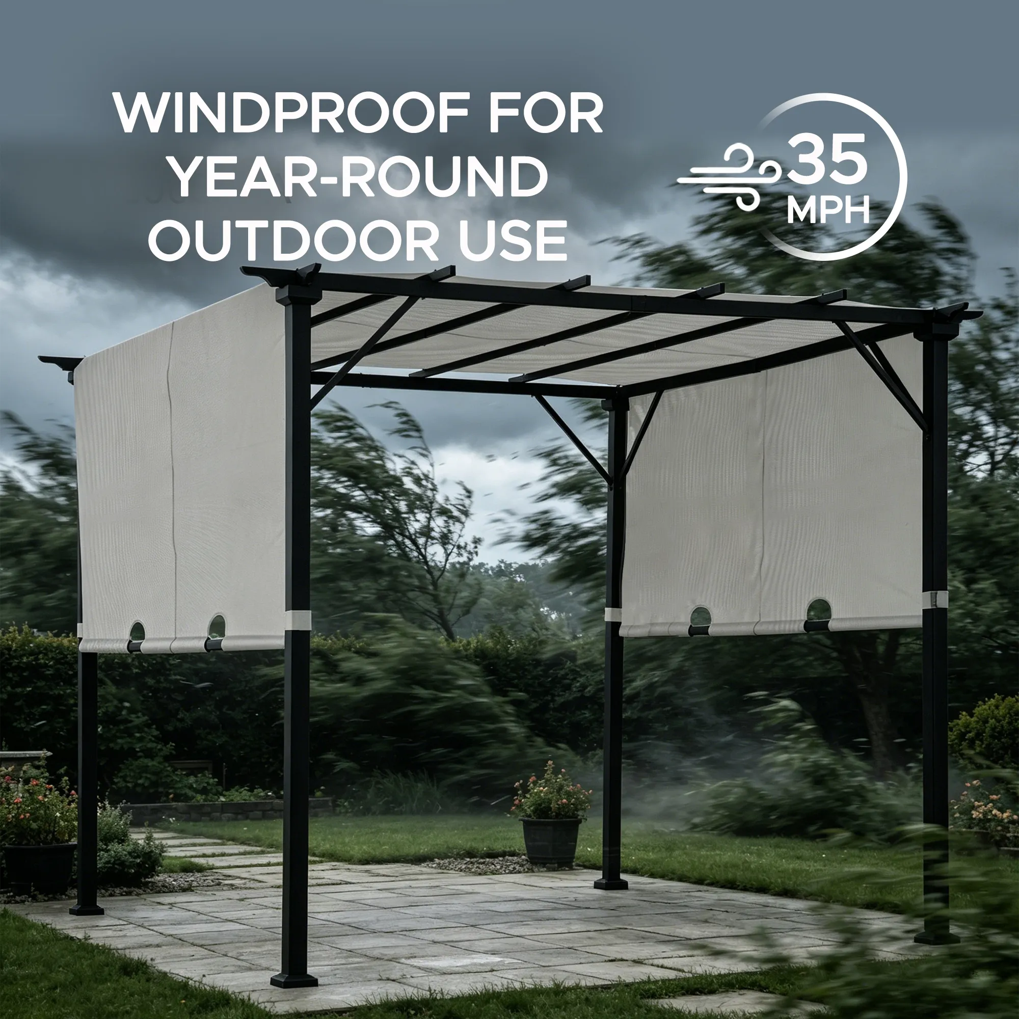 Palladio Adjustable Canopy Metal Pergola 9' x 9' - White - Image 10