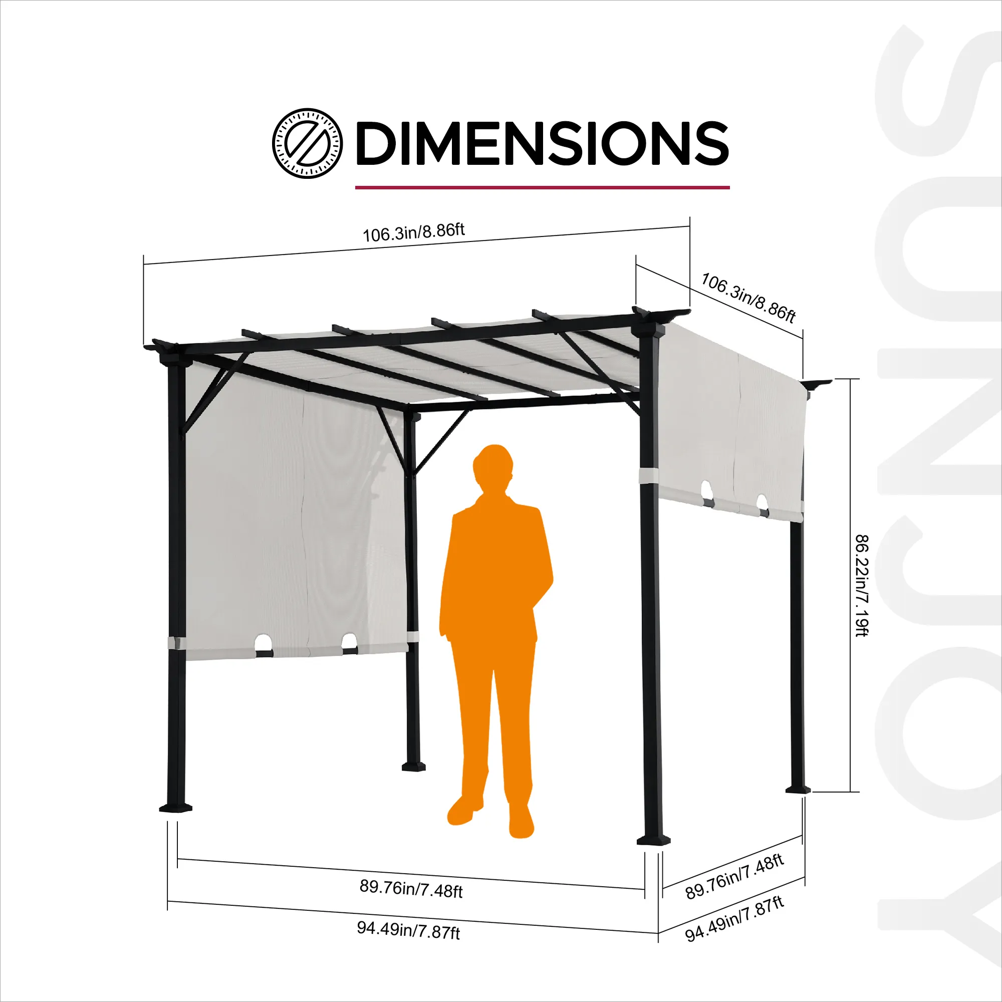 Palladio Adjustable Canopy Metal Pergola 9' x 9' - White - Image 3