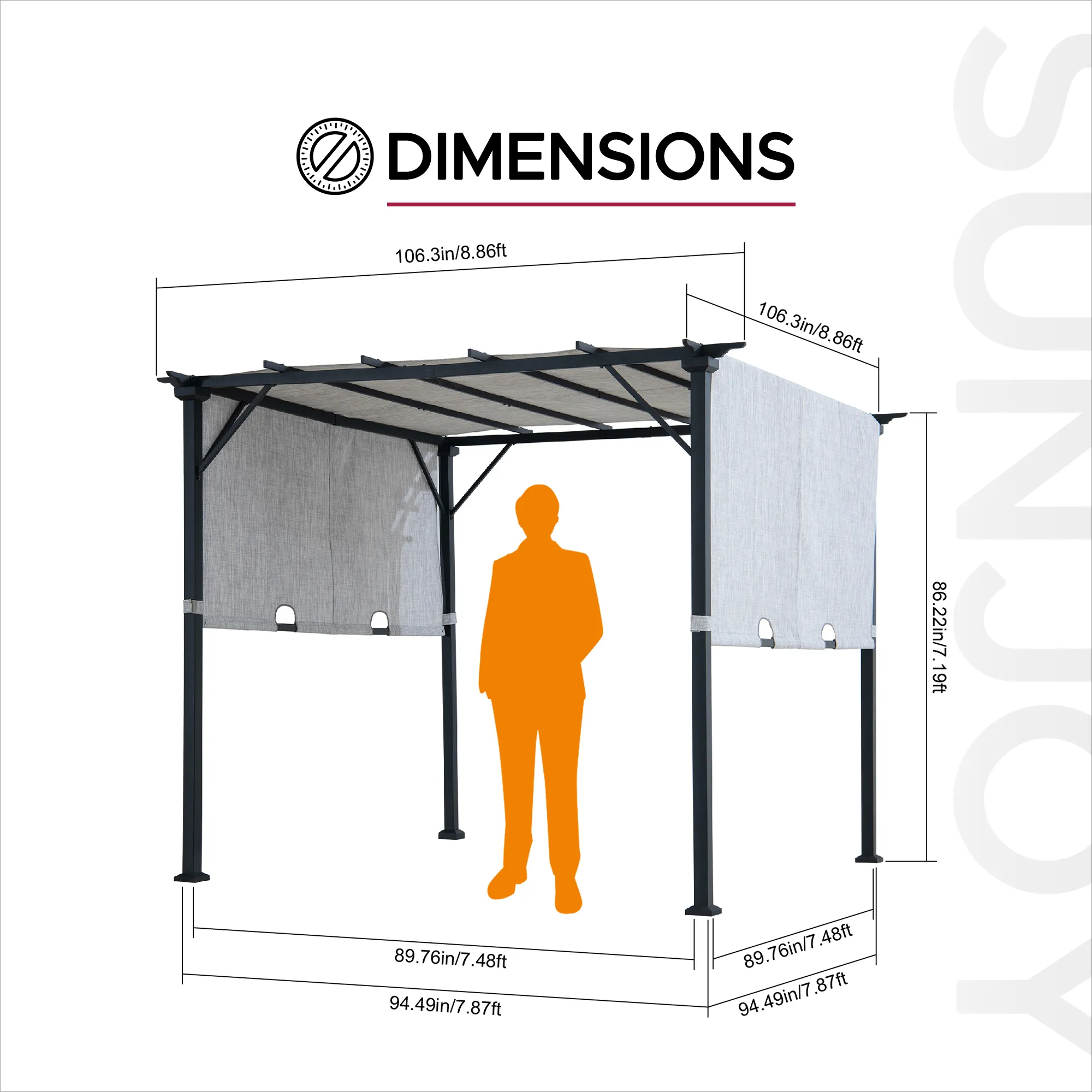 Palladio Adjustable Canopy Metal Pergola 9' x 9' - Gray - Image 3