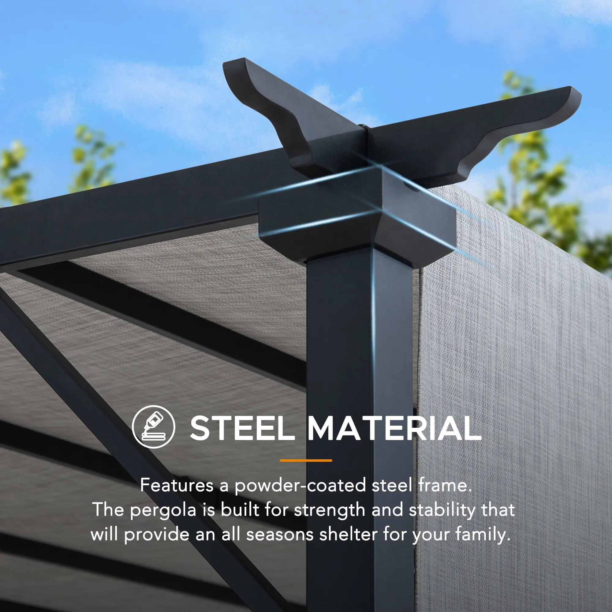 Palladio Adjustable Canopy Metal Pergola 9' x 9' - Gray - Image 7