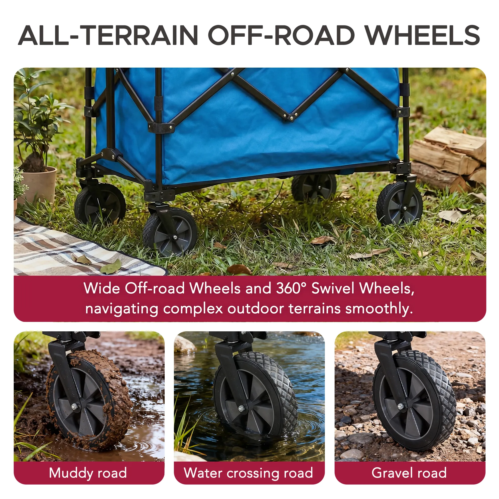 Rover Heavy-Duty Collapsible Folding Utility Wagon 255L - All-Terrain Black - Image 8