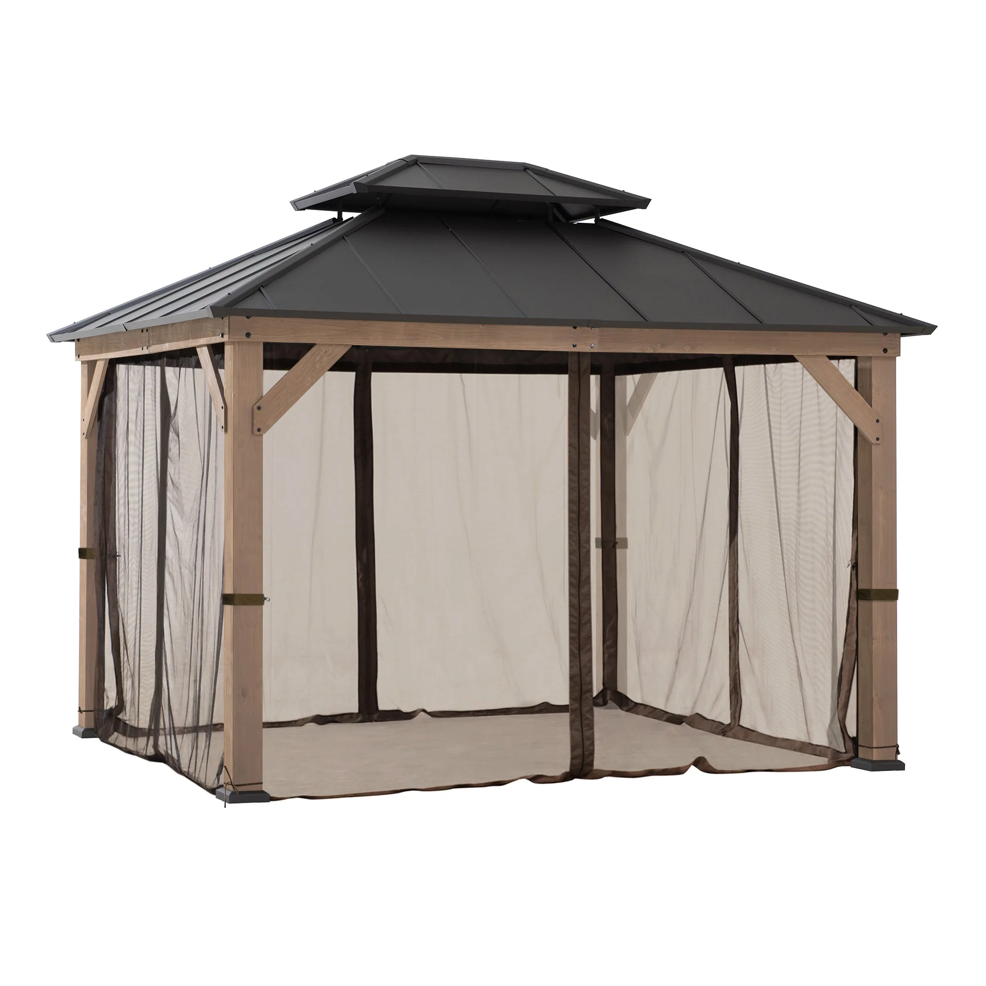 Gazebo Mosquito Netting for 10x12 Outdoor Wooden Gazebos - Brown