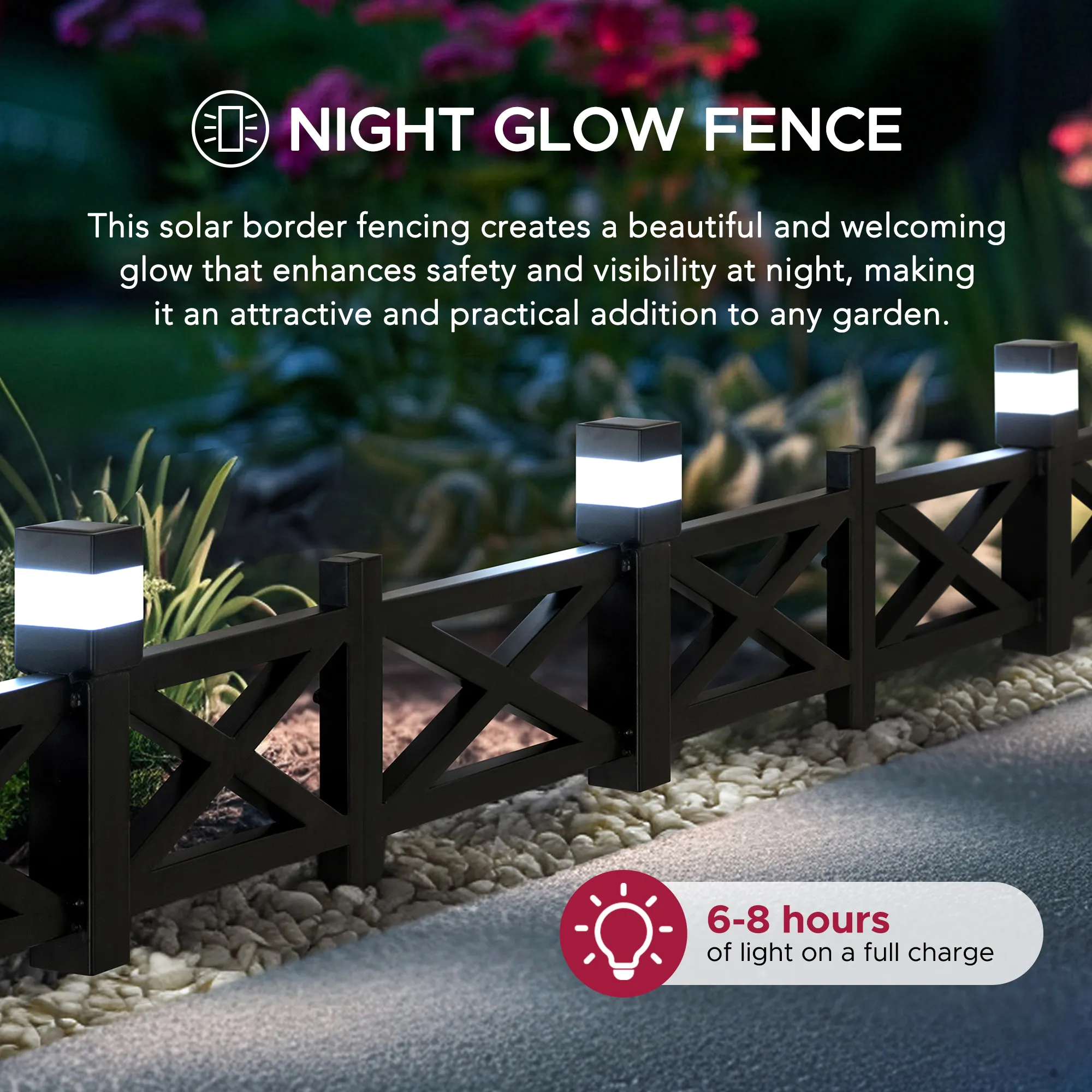 5-Pack Metal Lattice Garden Fence with Solar Lights - Shadow Black - Image 7