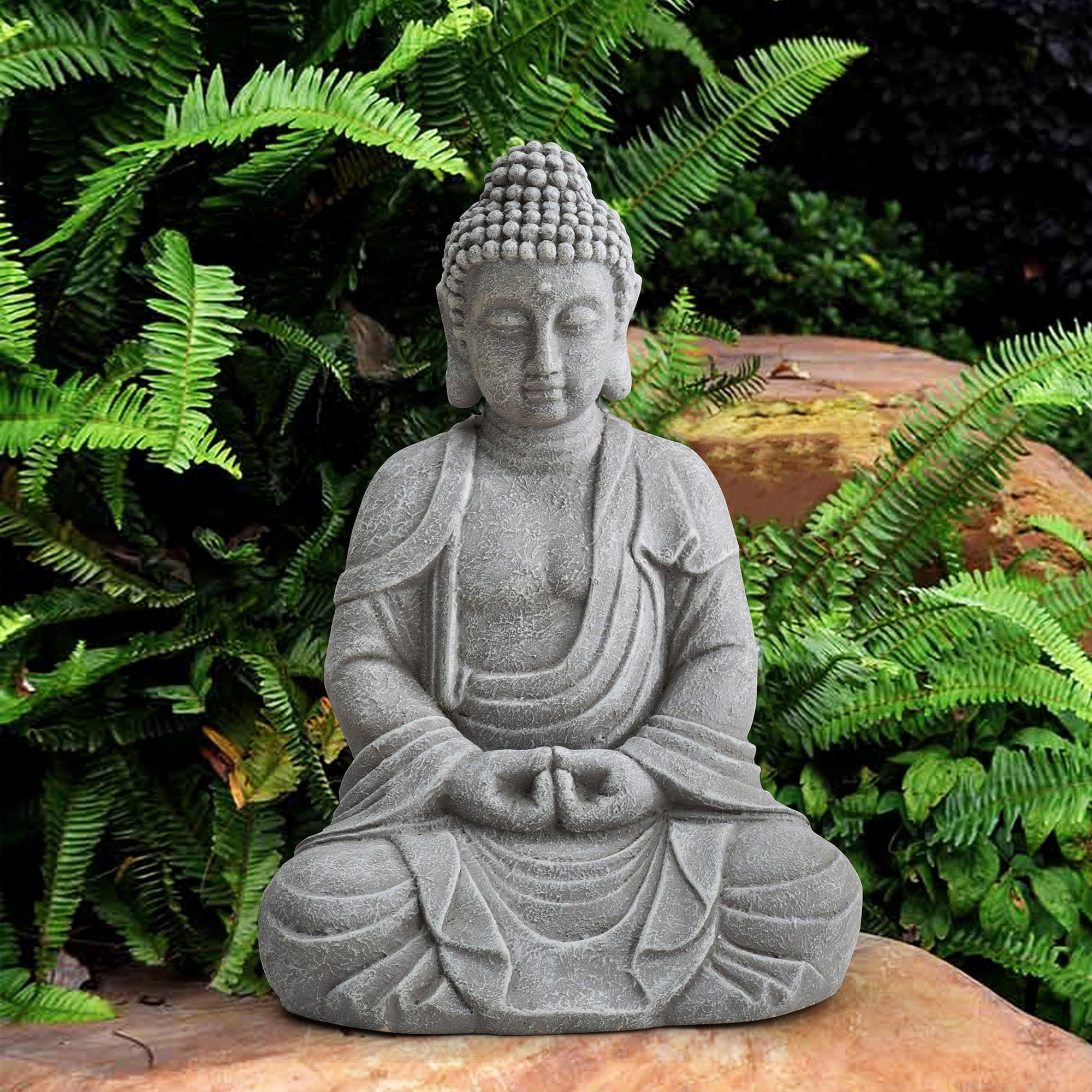 Serenity Meditating Buddha Statue 20" - Weathered Stone Gray