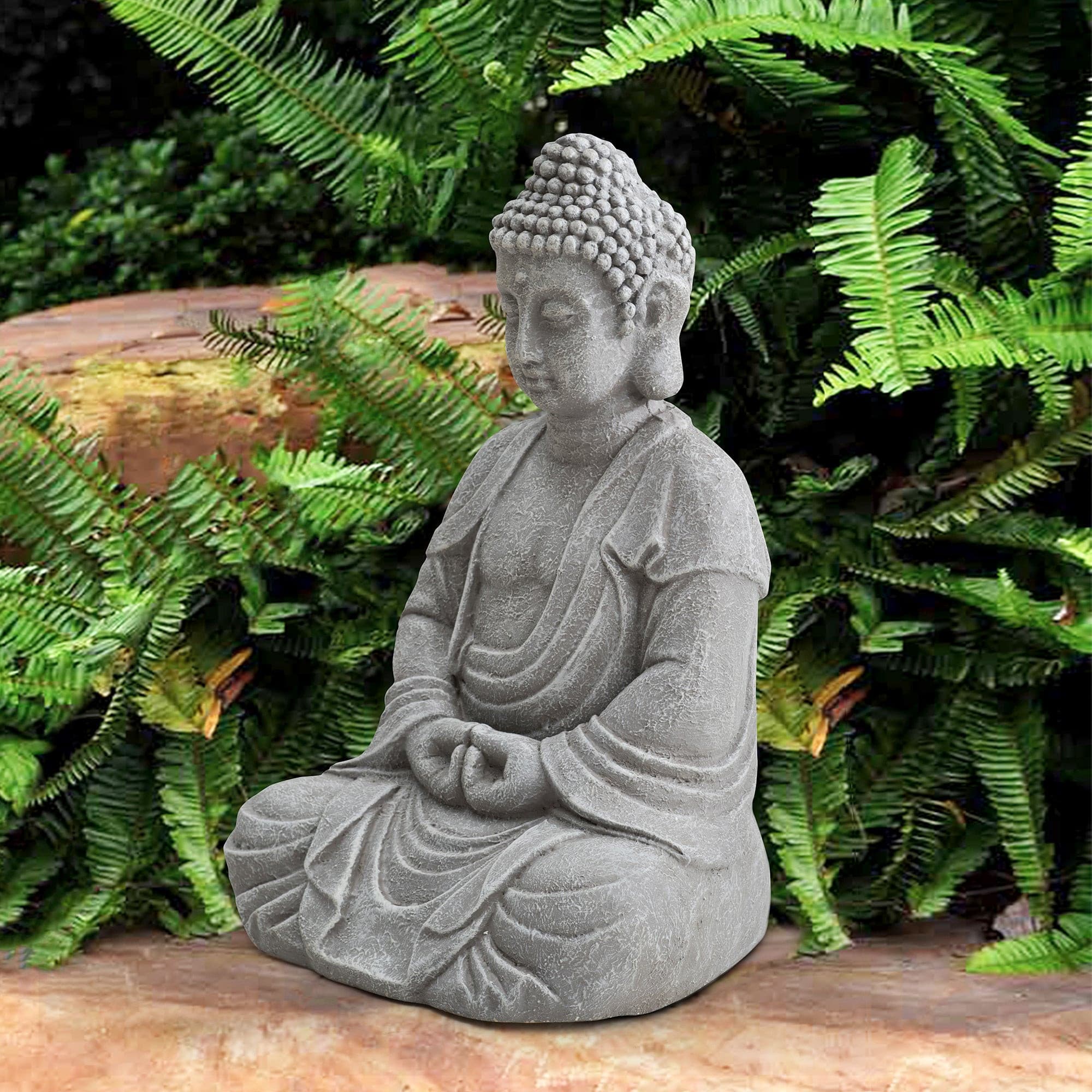 Serenity Meditating Buddha Statue 20" - Weathered Stone Gray - Image 2