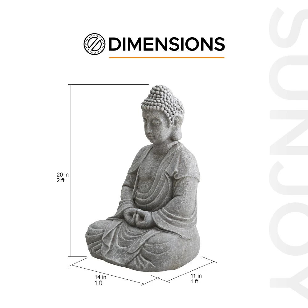 Serenity Meditating Buddha Statue 20" - Weathered Stone Gray - Image 3