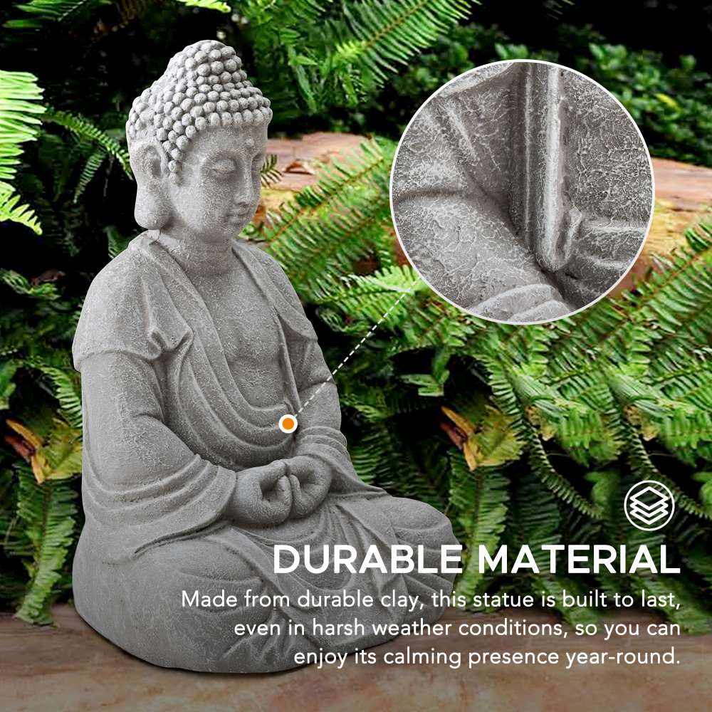 Serenity Meditating Buddha Statue 20" - Weathered Stone Gray - Image 4