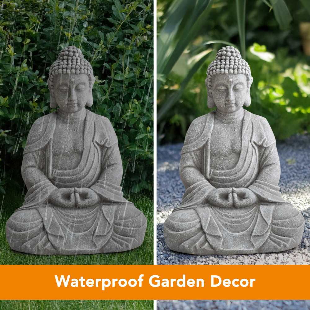 Serenity Meditating Buddha Statue 20" - Weathered Stone Gray - Image 5