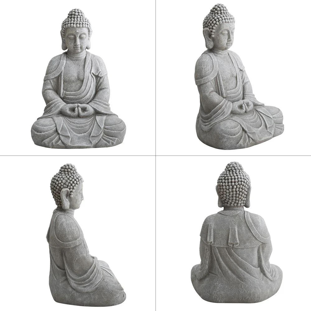 Serenity Meditating Buddha Statue 20" - Weathered Stone Gray - Image 6