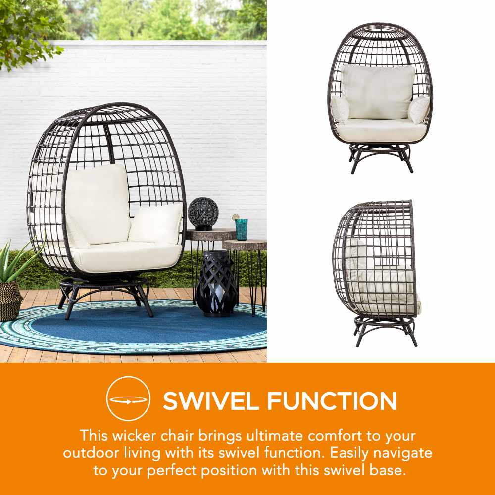 Solis Swivel Egg Cuddle Chair - Charcoal Gray & Oatmeal - Image 4