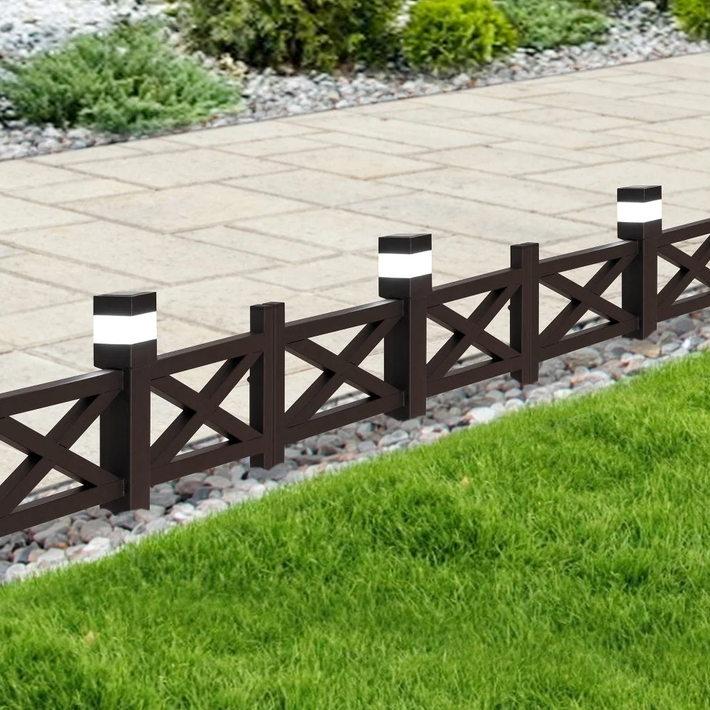 5-Pack Metal Lattice Garden Fence with Solar Lights - Earth Brown - Image 2