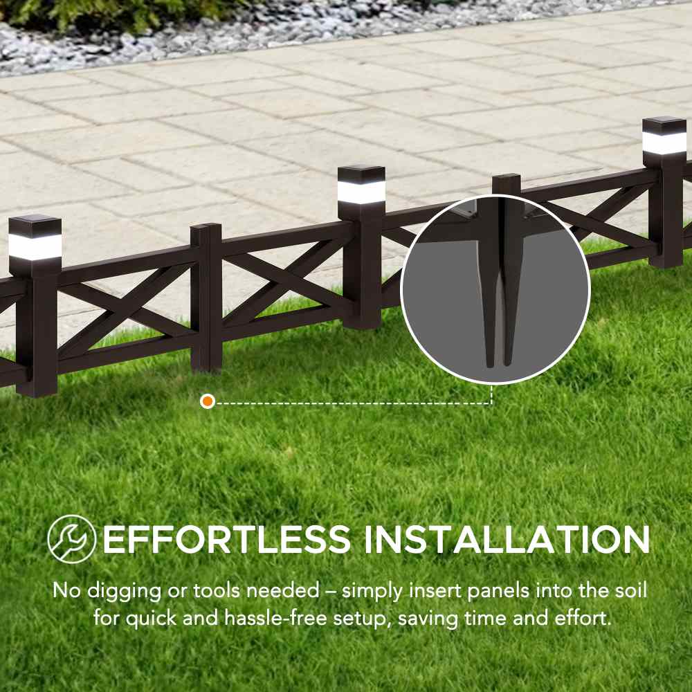 5-Pack Metal Lattice Garden Fence with Solar Lights - Earth Brown - Image 6