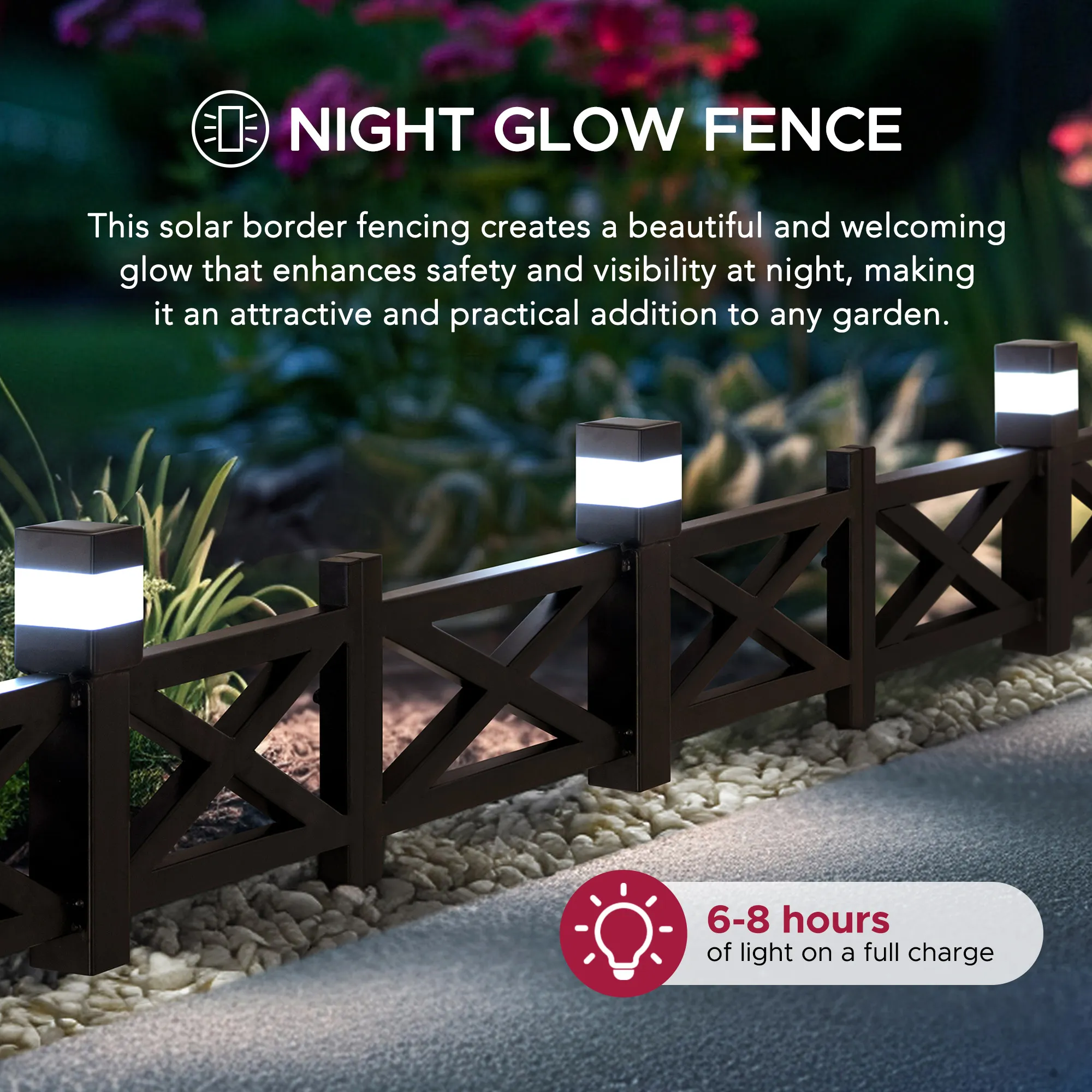 5-Pack Metal Lattice Garden Fence with Solar Lights - Earth Brown - Image 7