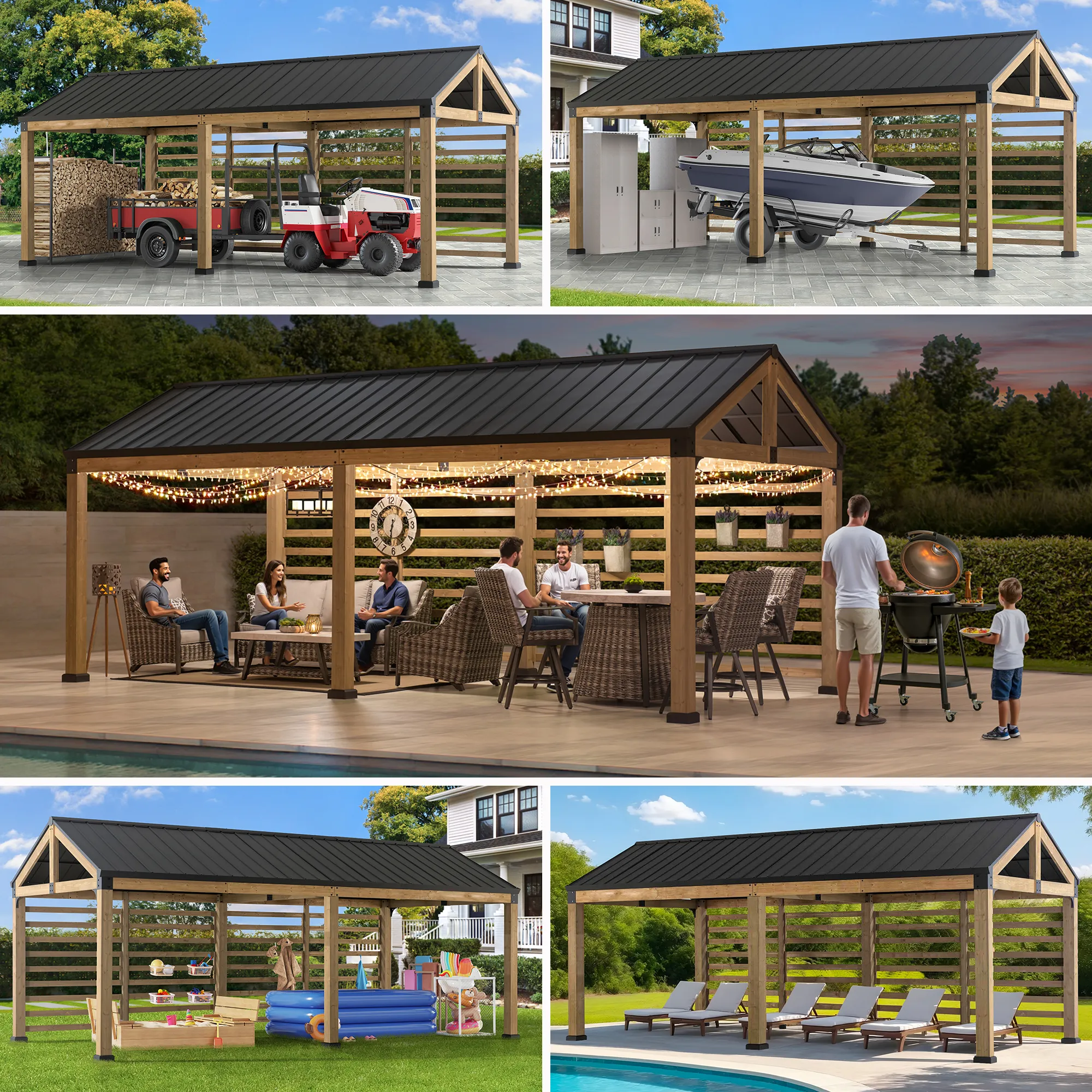 Newville Galvanized Steel Roof Wood Carport 10' x 20' - Image 11