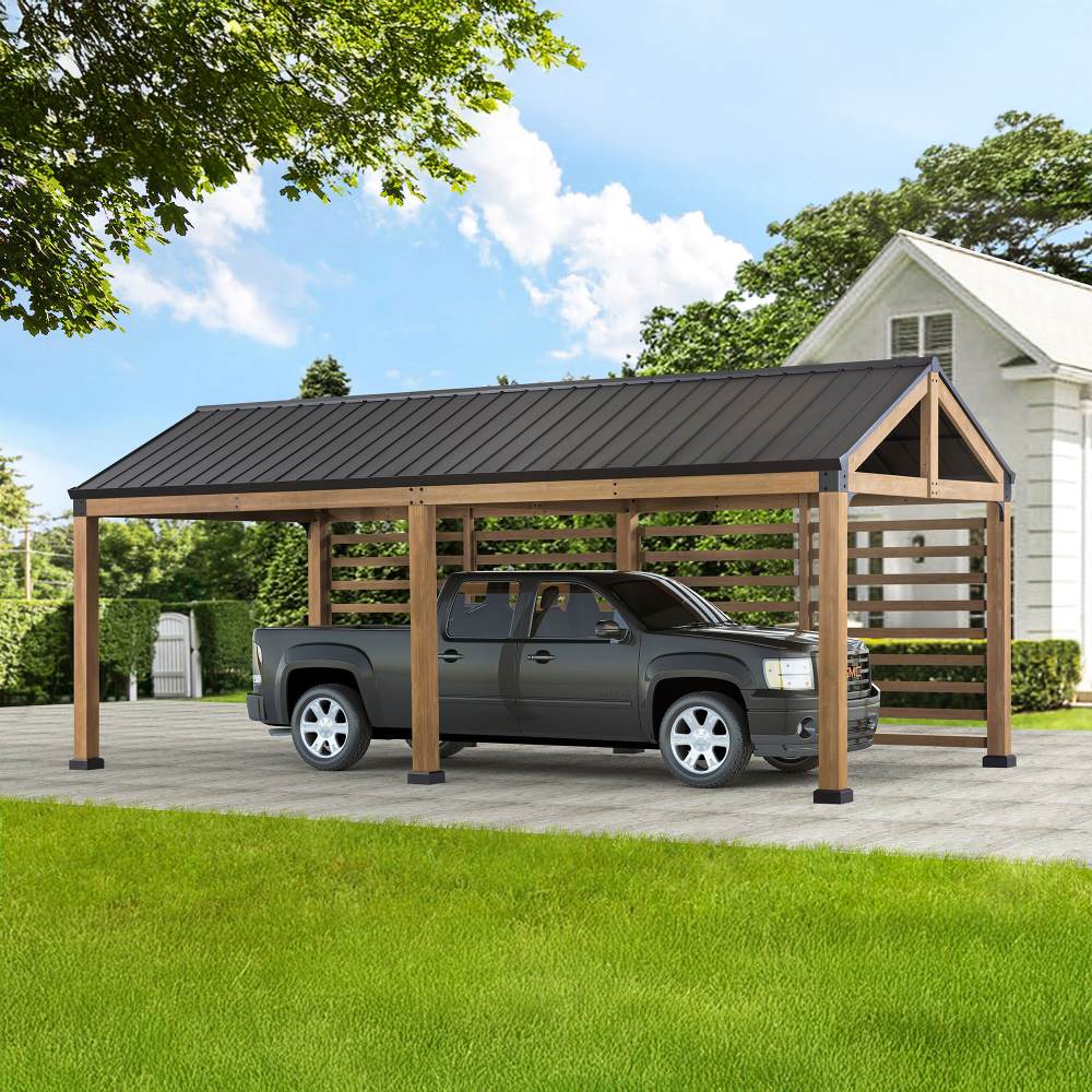 Newville Galvanized Steel Roof Wood Carport 10' x 20' - Image 2