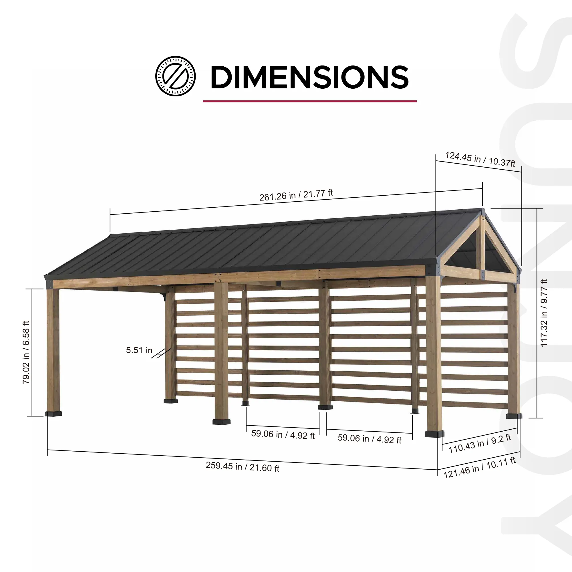 Newville Galvanized Steel Roof Wood Carport 10' x 20' - Image 3
