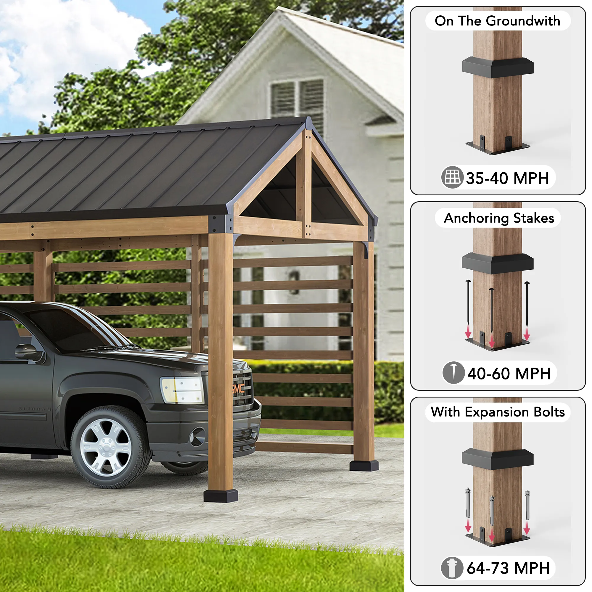Newville Galvanized Steel Roof Wood Carport 10' x 20' - Image 6